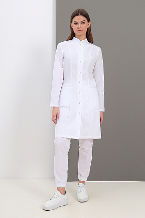 Халат женский на кнопках, Ultra Soft, длинный рукав, белый Медодежда в Сургуте 0
