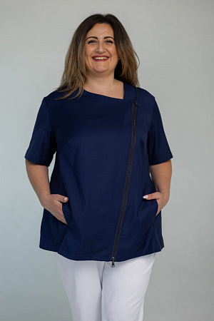 Блуза на молнии PLUS SIZE, синяя  в Сургуте