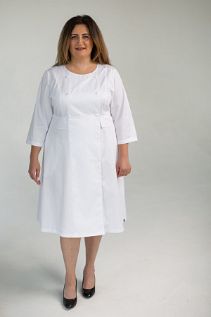 Халат двубортный на пуговицах Вероника PLUS SIZE, белый