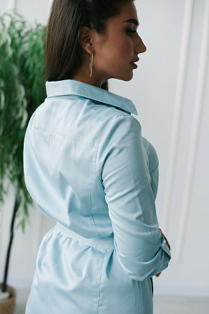 Халат женский на кнопках, Cotton Premium, с длинным рукавом, голубой Медодежда в Сургуте 3