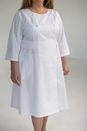 Халат двубортный на пуговицах Вероника PLUS SIZE, белый